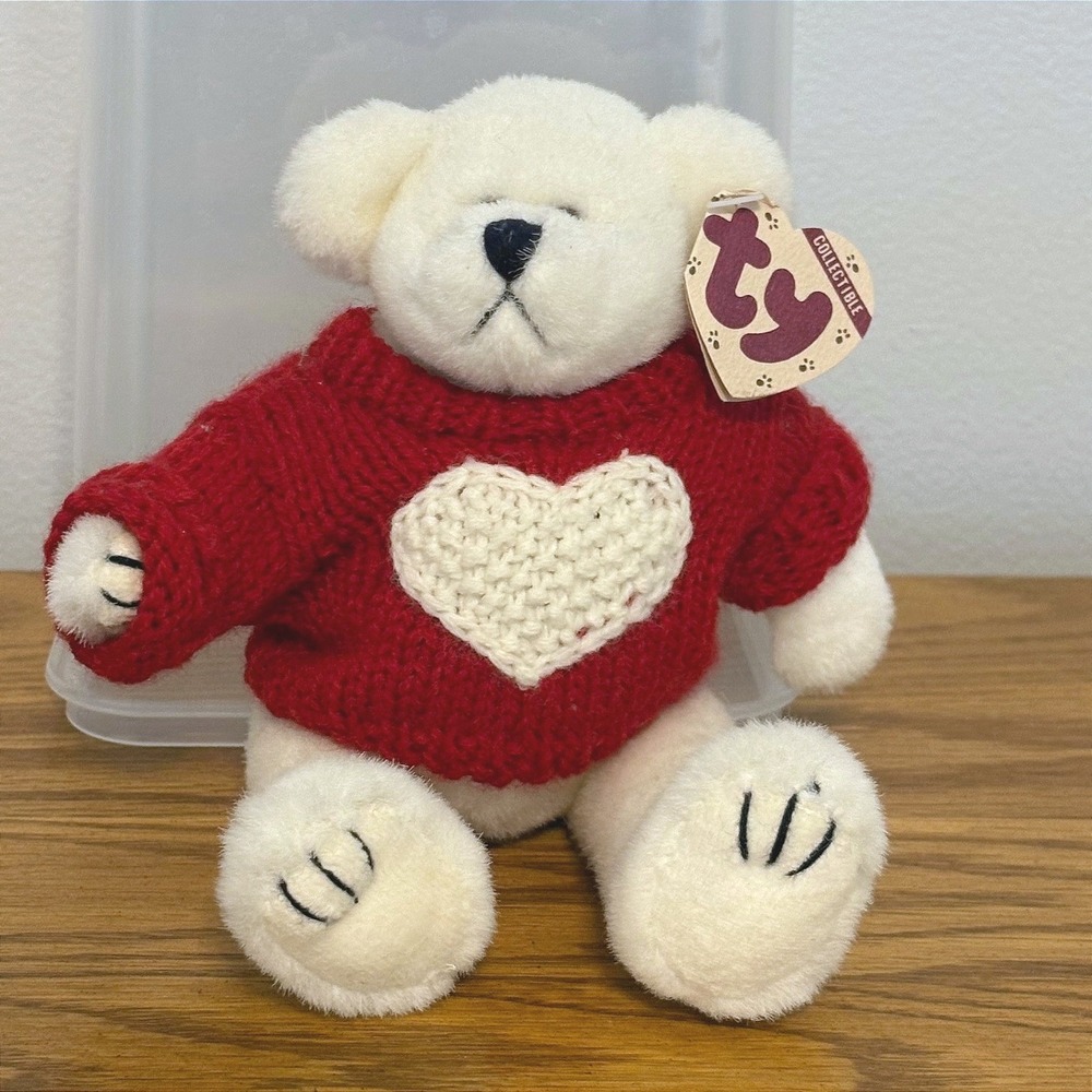 Ty Nicholas Collectible Teddy Bear White Plush Red Heart‎ Sweater Vintage 1993